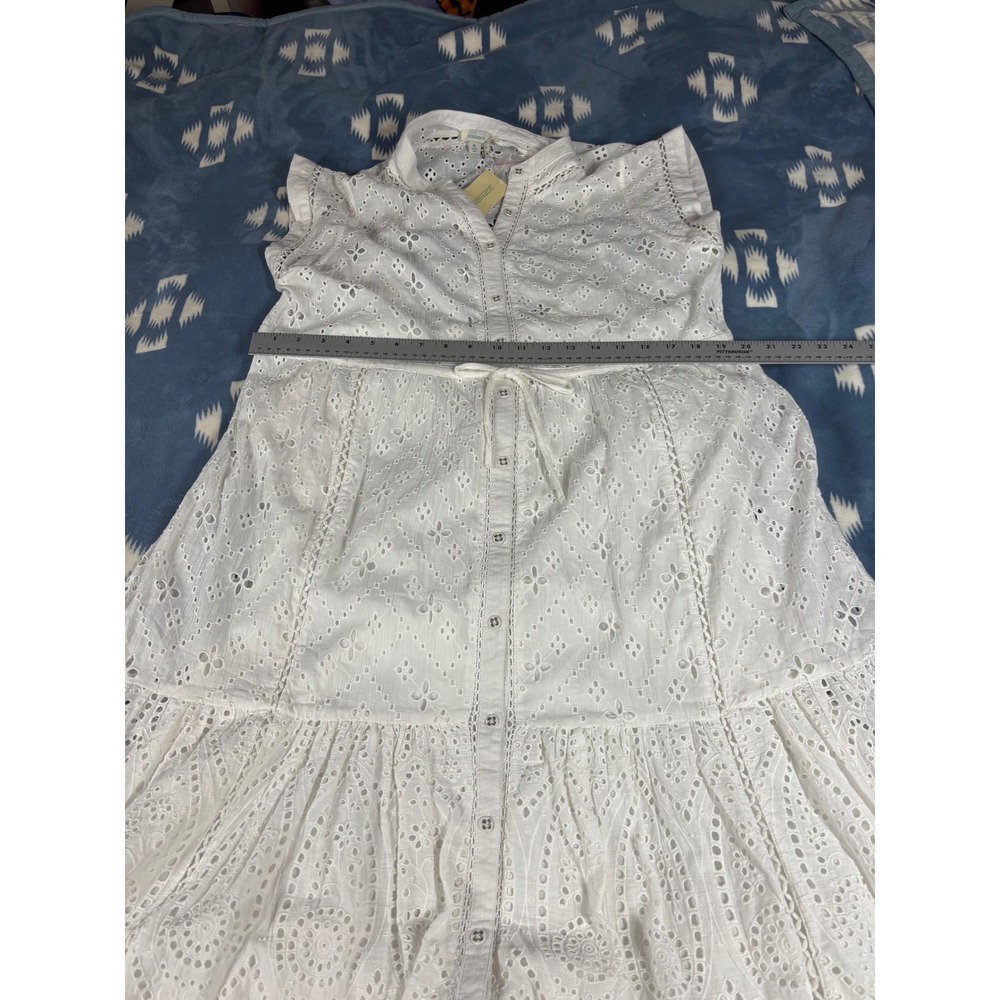 Sundance White Eyelet Lace Tiered Midi Dress Sleeveless Button Front Boho New - Picture 7 of 12